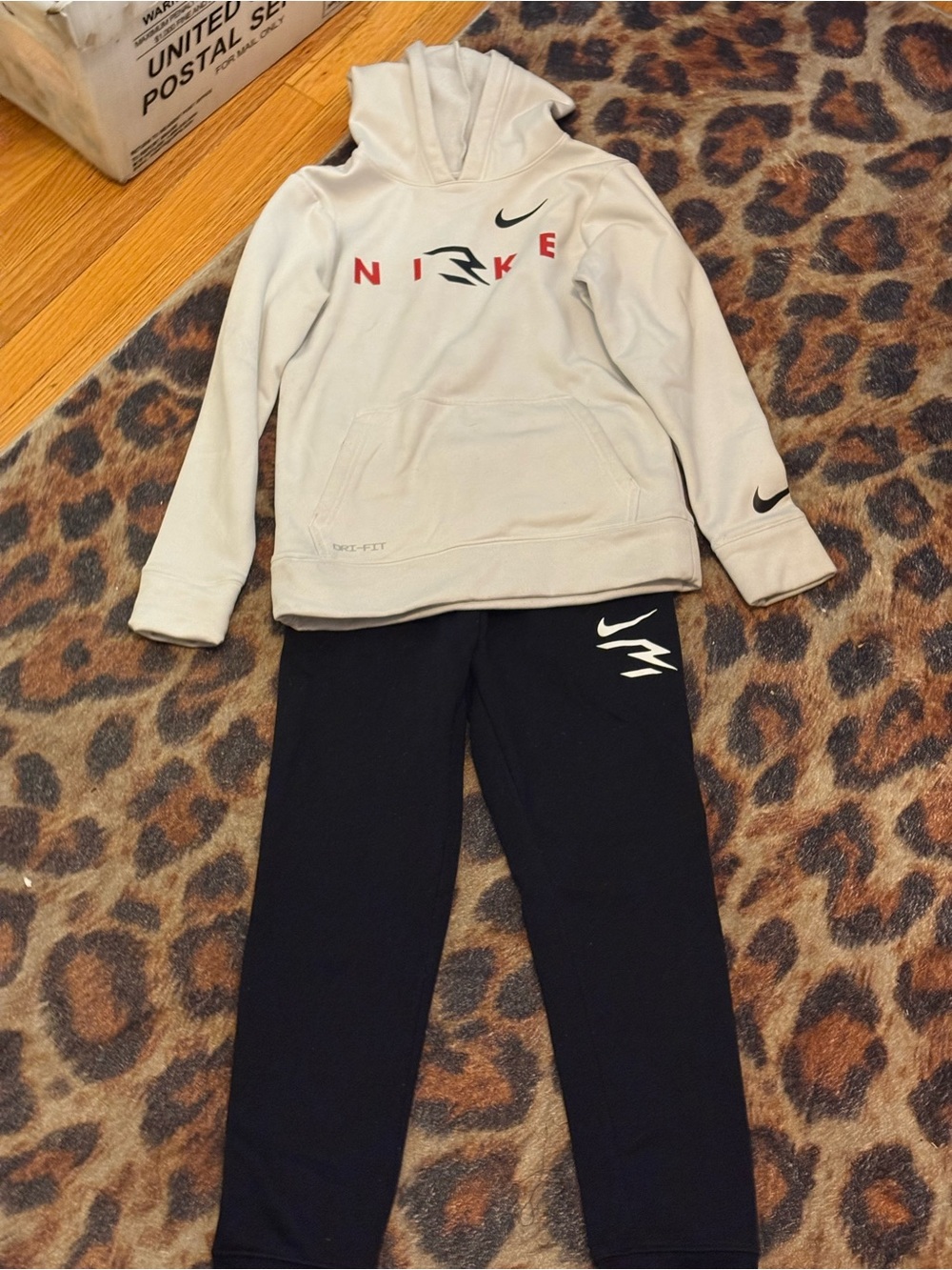Nike Kids White Hoodie with Black Jogger Set